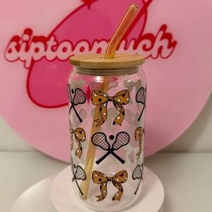 Custom Girly Lacrosse Bamboo Glass 16oz Cup Tumbler